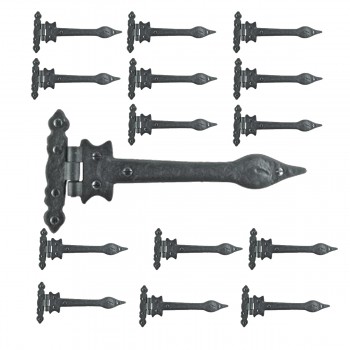 Black Wrought Iron Door Strap Hinge 9" L Spear Tip Rust Resistant Pack of 15 image-1