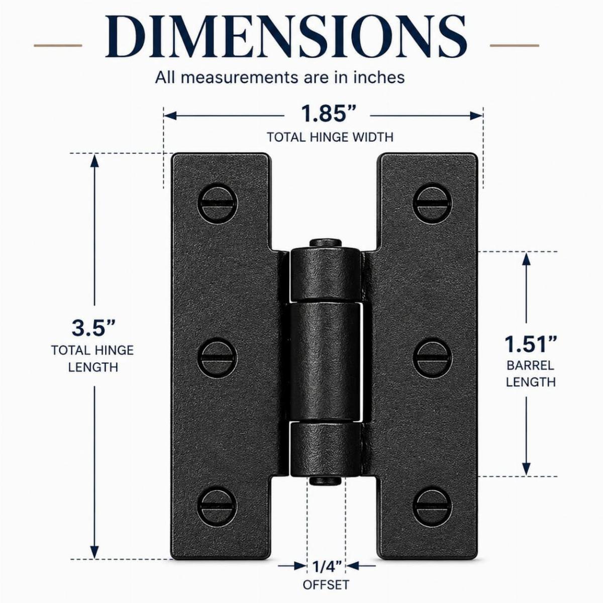 Black Offset H Hinges 3.5" H with 1/4 " Offset Wrought Iron Rust Resistant Kitchen Cabinet Hinges Pack of 3 image-3