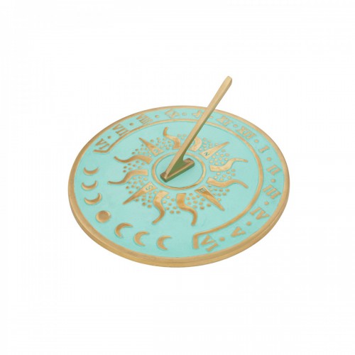 Garden Sundial Brass Sun Clock Verdigris Blue Solstice NESW Summer Vibes Curb Appeal 10 Inch Diameter image-3