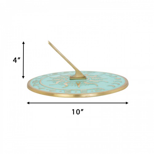 Garden Sundial Brass Sun Clock Verdigris Blue Solstice NESW Summer Vibes Curb Appeal 10 Inch Diameter image-10
