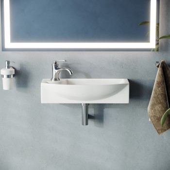 Laura Small White Wall Mount Bathroom Sink Heavy Duty Porcelain Wash basin with Left Pre-Drilled Faucet Hole 