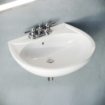 Ondine Wall Mount Sink 16" W White Ceramic Bathroom Sink with Centerset Faucet Holes and Overflow 