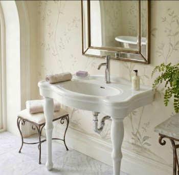 Bathroom Luxury Console Sink White China Two Spindle Leg 