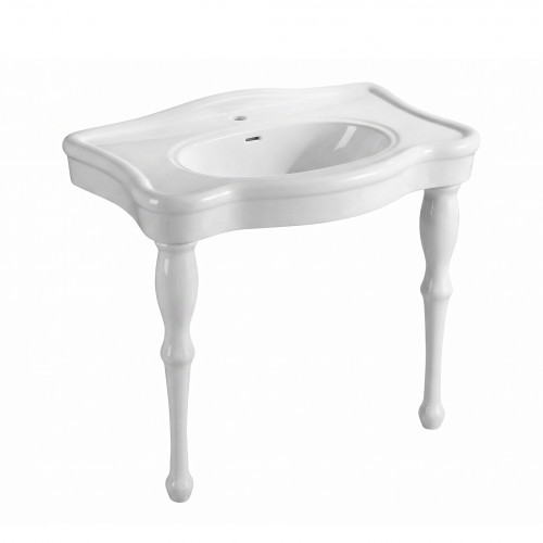 Bathroom Luxury Console Sink White China Two Spindle Leg image-2