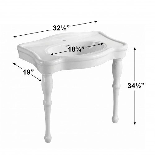 Bathroom Luxury Console Sink White China Two Spindle Leg image-9