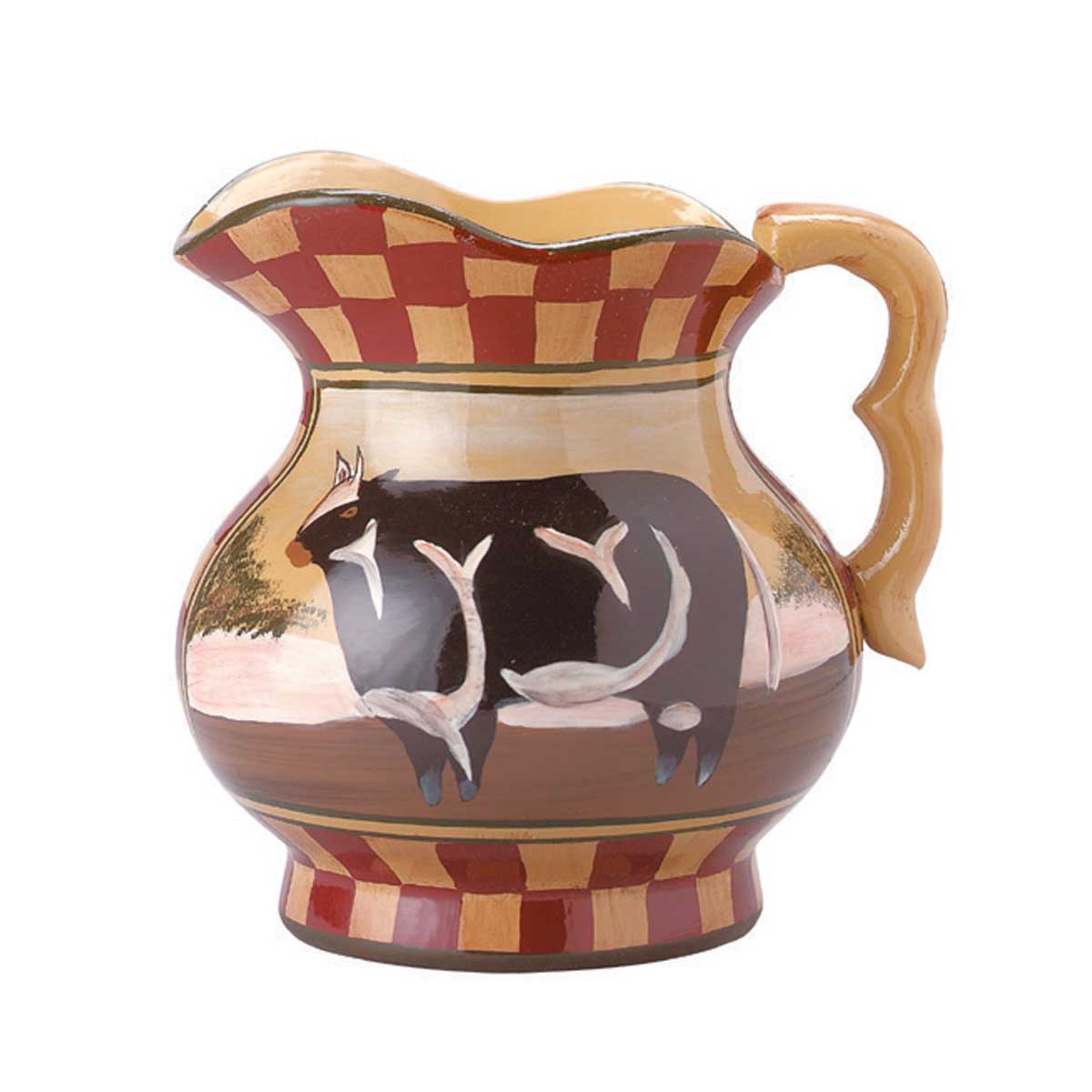 Hand Painted Display Pitcher Stoneware Cow Tan Brick Renovators