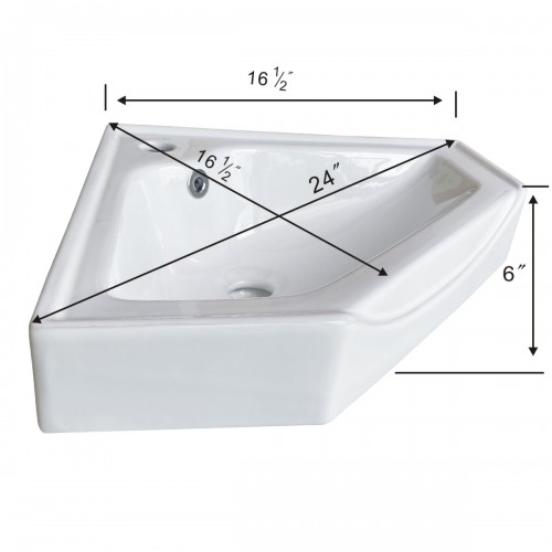 Alexander III 24" White Corner Wall Mounted Modern Bathroom Sink Combo with Faucet, Drain and Overflow image-11