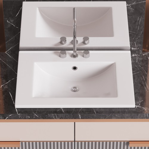 Drop In Sink Self Rimming for Bathroom White 24'' Centerset Holes image-2