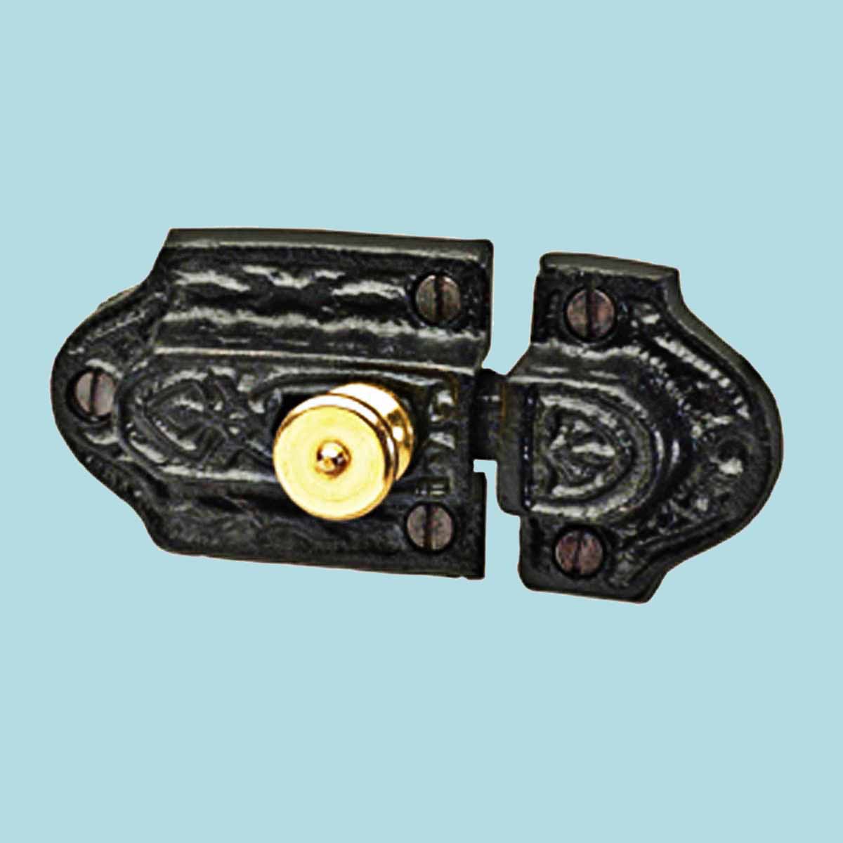 12 Ornate Cast Iron Slide Latch Brass Knob