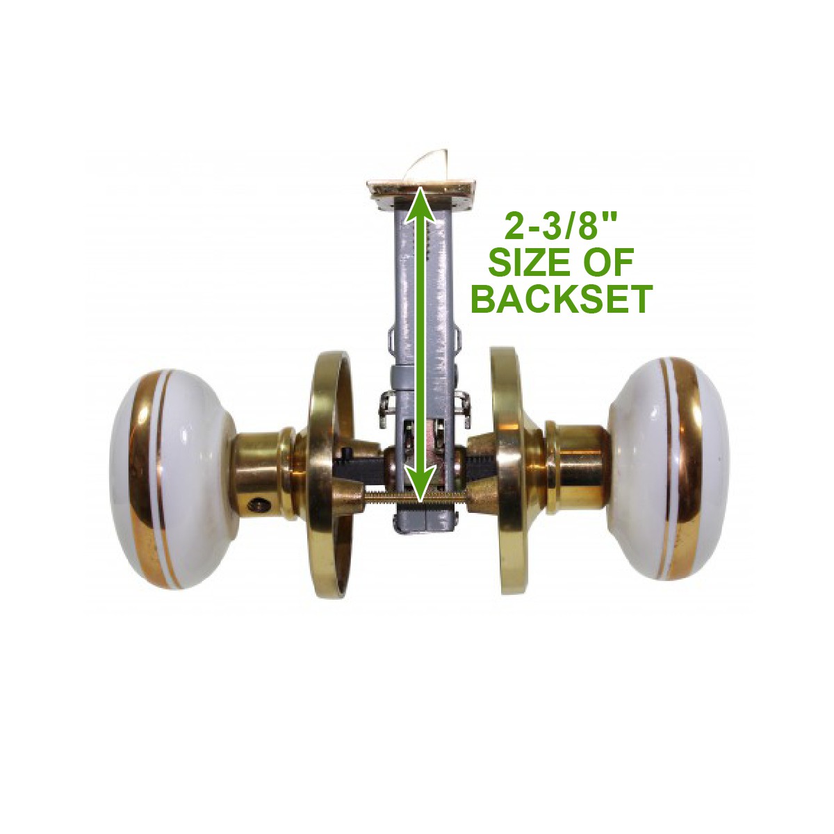 Passage Door Knob Set White / Gold Porcelain 2 3/8"