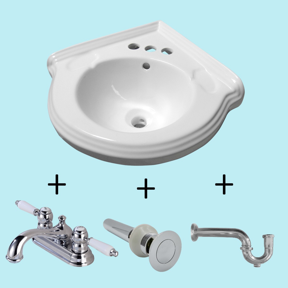 Corner Wall Mount Sink White Classy Design Basin With 4 Faucet