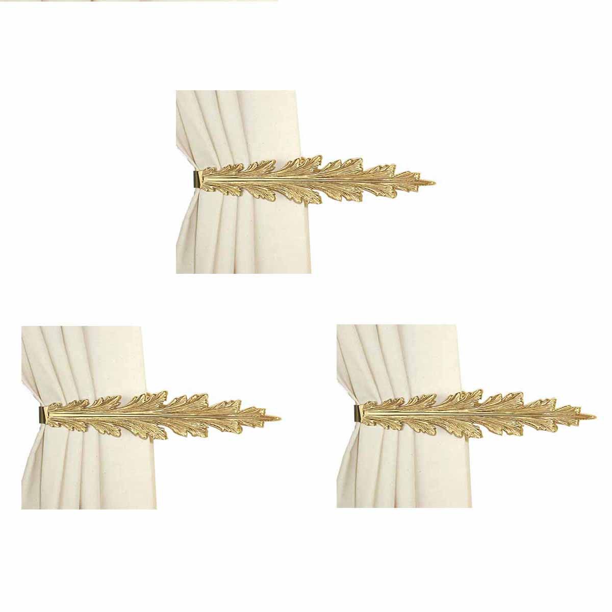 3 Vintage Pair Curtain Tie Back Holder Fern Leaf Bright Brass