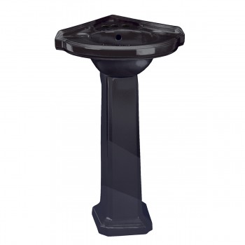 Corner Pedestal Sink Black Ceramic Space Saving with 4" Black Faucet and Drain image-3