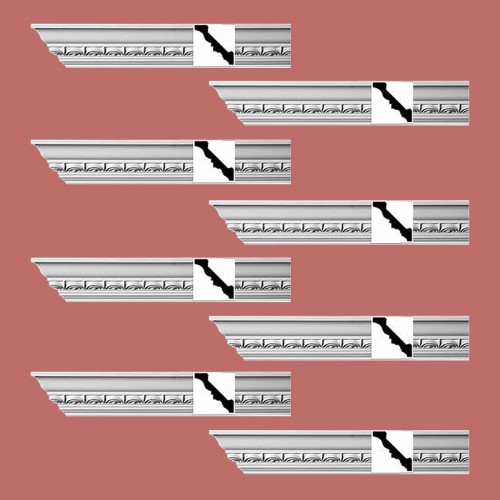 Ornate Cornice White Urethane Bellance Design 8 Pieces Totaling 752" Length image-2