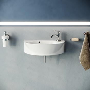 Small Wall Mount Sink for Bathroom Narrow White Porcelain with Overflow 