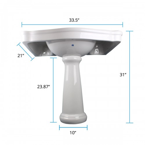 White Pedestal Sink with 8" Widespread Faucet, Overflow and P-Trap image-7