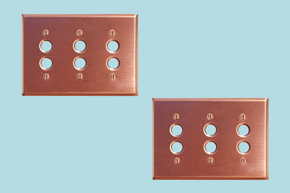 2 Switchplate Brushed Solid Copper Triple Pushbutton