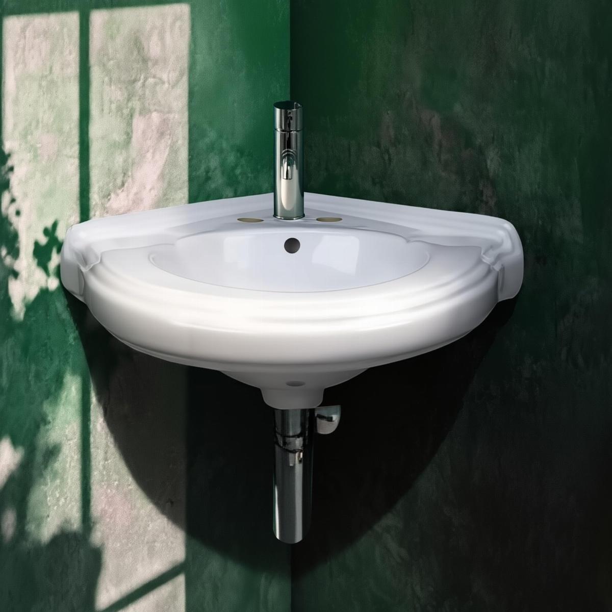 Portsmouth Corner Small Wall Mounted Ceramic Bathroom Sink image-2