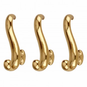 Dolphin Robe Hook Bright Solid Brass 3 1/4" High Pack of 3 