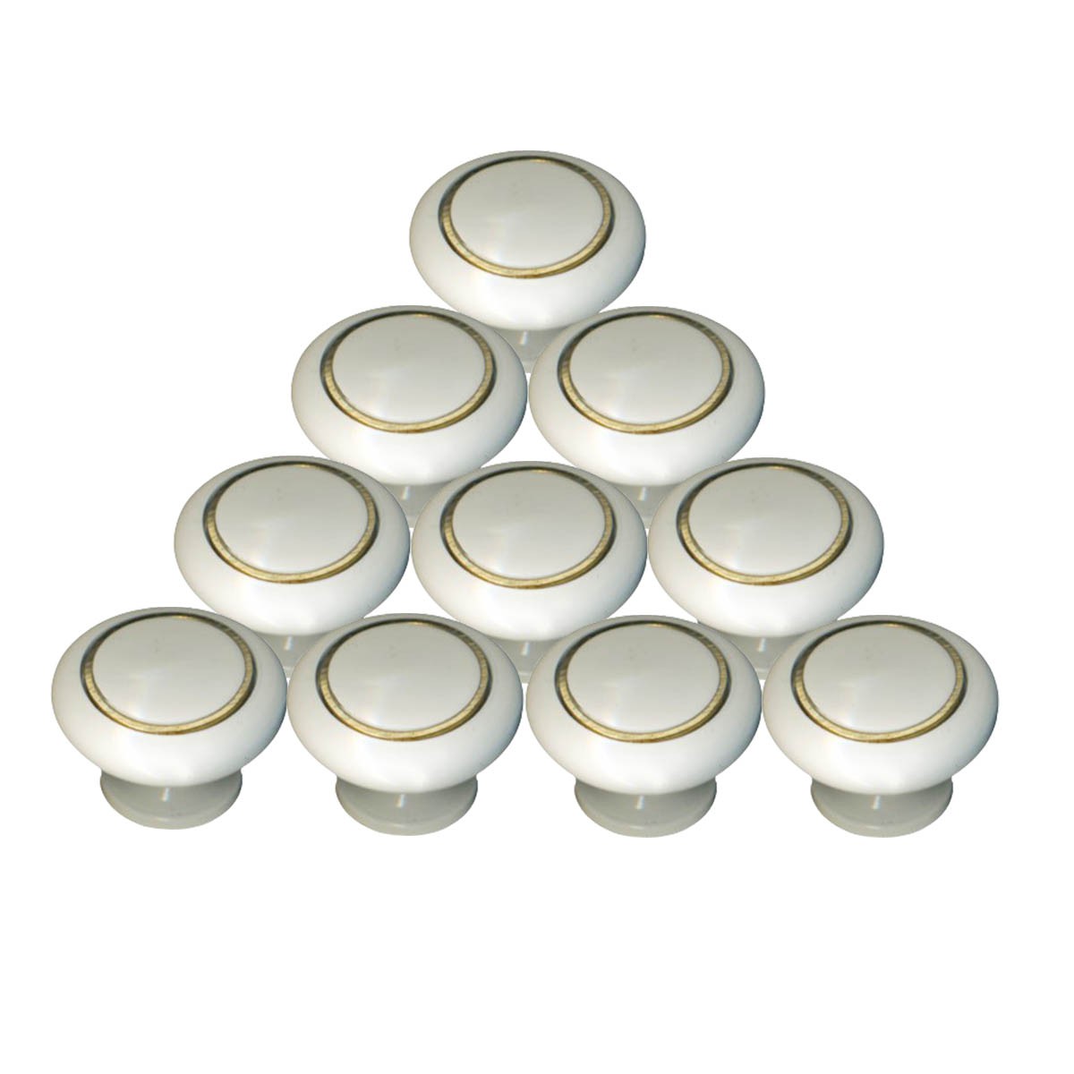 10 Knobs White Solid Brass Enamel 1 1/4" D