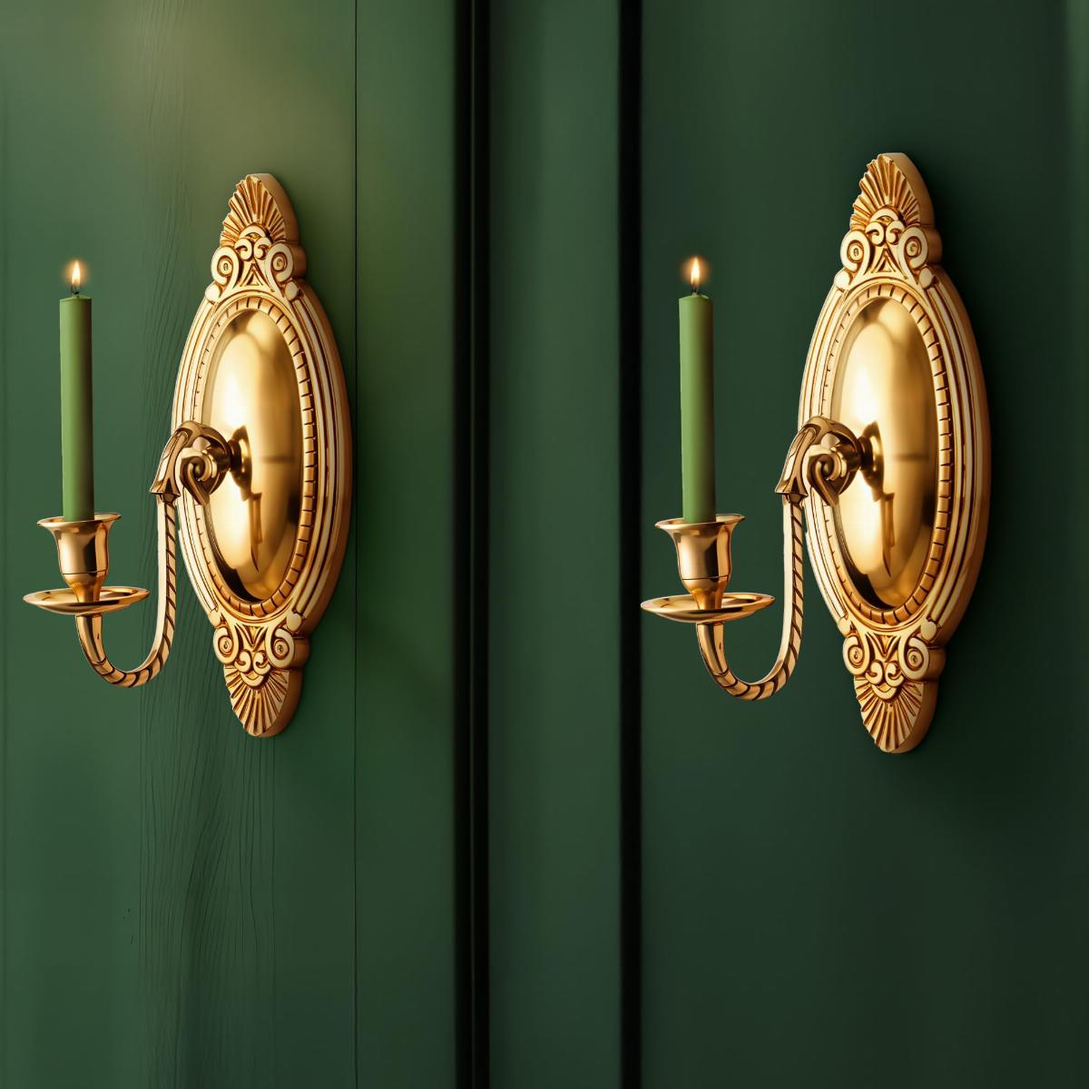 2 Wall Sconces Bright Brass Candle Holders Set of 2 image-5