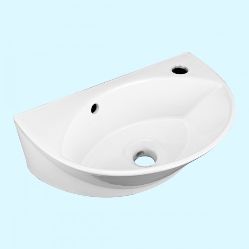 Small Wall Mount Sink for Bathroom Narrow White Porcelain with Overflow image-4