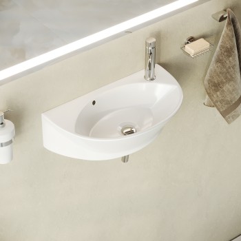 Small Wall Mount Sink for Bathroom Narrow White Porcelain with Overflow 