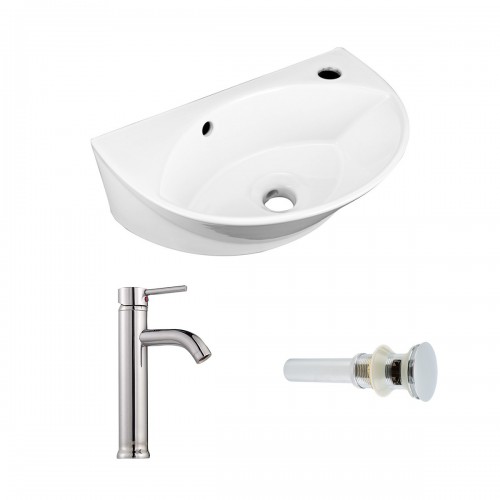 Small Wall Mount Sink for Bathroom Narrow White Porcelain with Overflow image-3