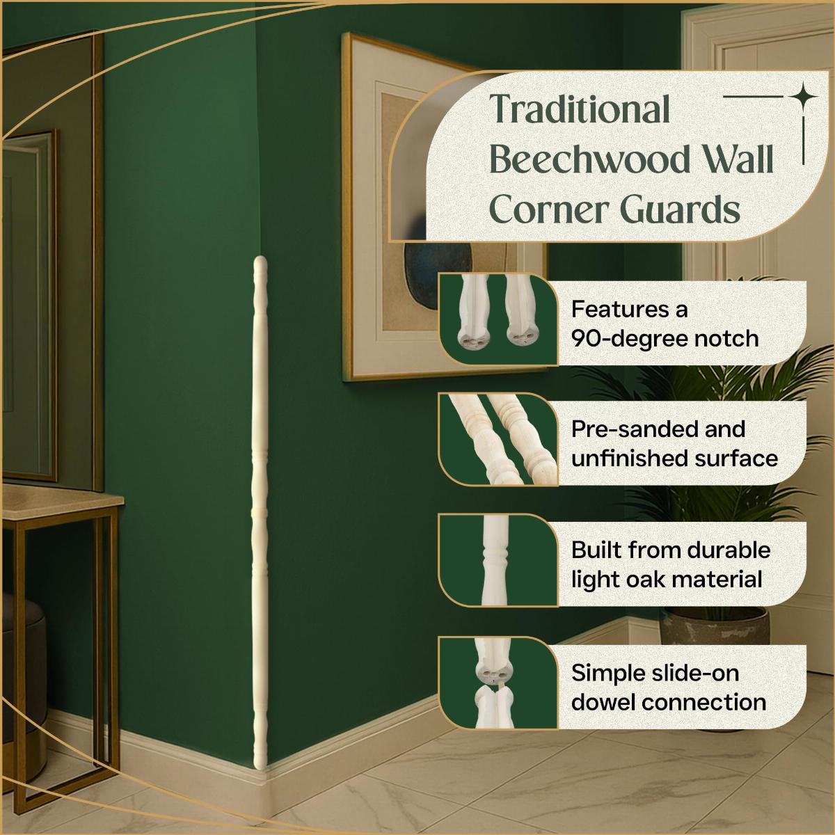 Light Hardwood Edge and Corner Guards Unfinished 1" Diameter Corner Protector image-6
