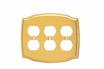 Switchplate Bright Solid Brass Triple Outlet 