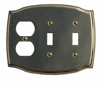 Switchplate Bright Solid Brass Double Toggle/Outlet 