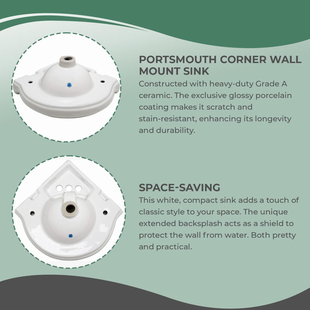 Portsmouth 22" Corner Wall Mounted Bathroom Sink in White with Overflow and Bracket image-6