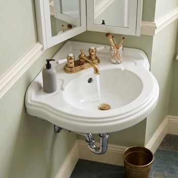 Portsmouth 22" Corner Wall Mounted Bathroom Sink in White with Overflow and Bracket 
