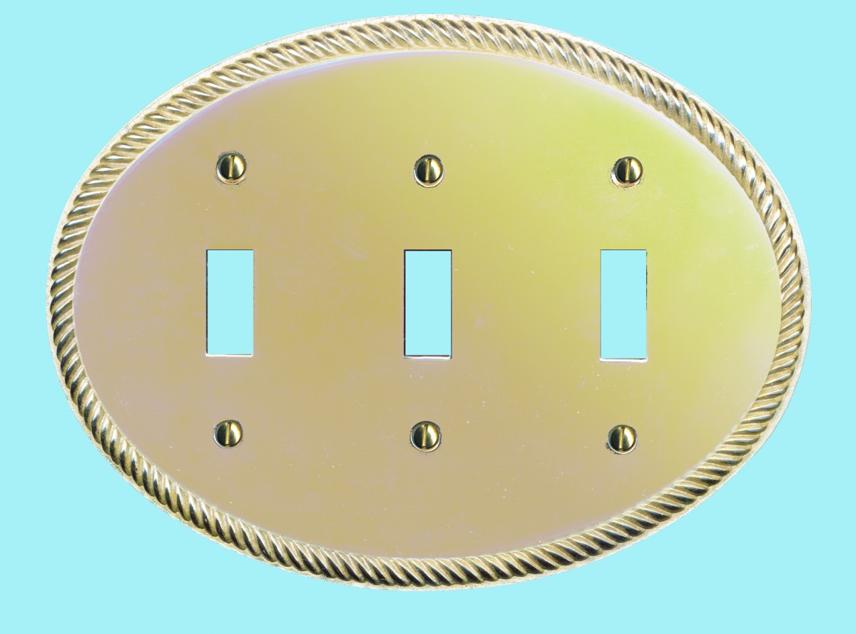 Solid Brass Triple Toggle Switchplate Oval Braided Renovator's Supply