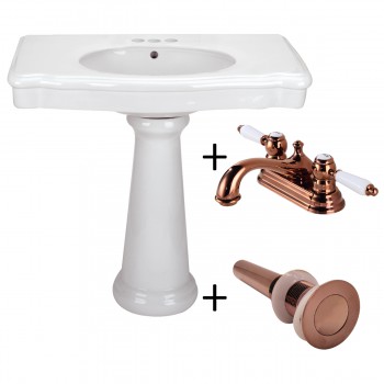 White Darbyshire Pedestal Sink with 4" Faucet and Drain 