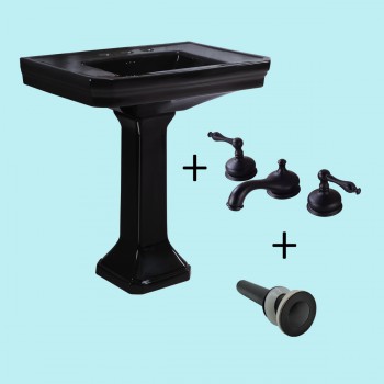Black Large Pedestal Sink Victorian With 8" Widespread Faucet & P-Trap Included image-2