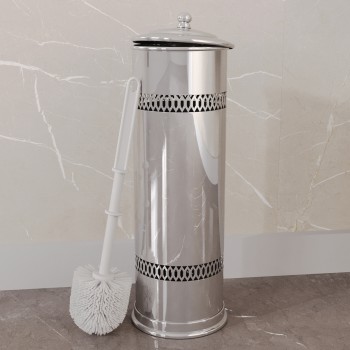 Bathroom Toilet Brush Holder Bright Chrome 15"H x 5"D 