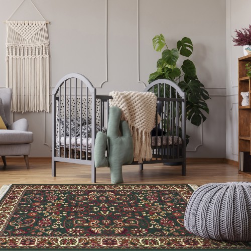 Area Rug Rectangular 5 Feet 7 Inches x  3 Feet 11 Inches Green Polypropylene image-2