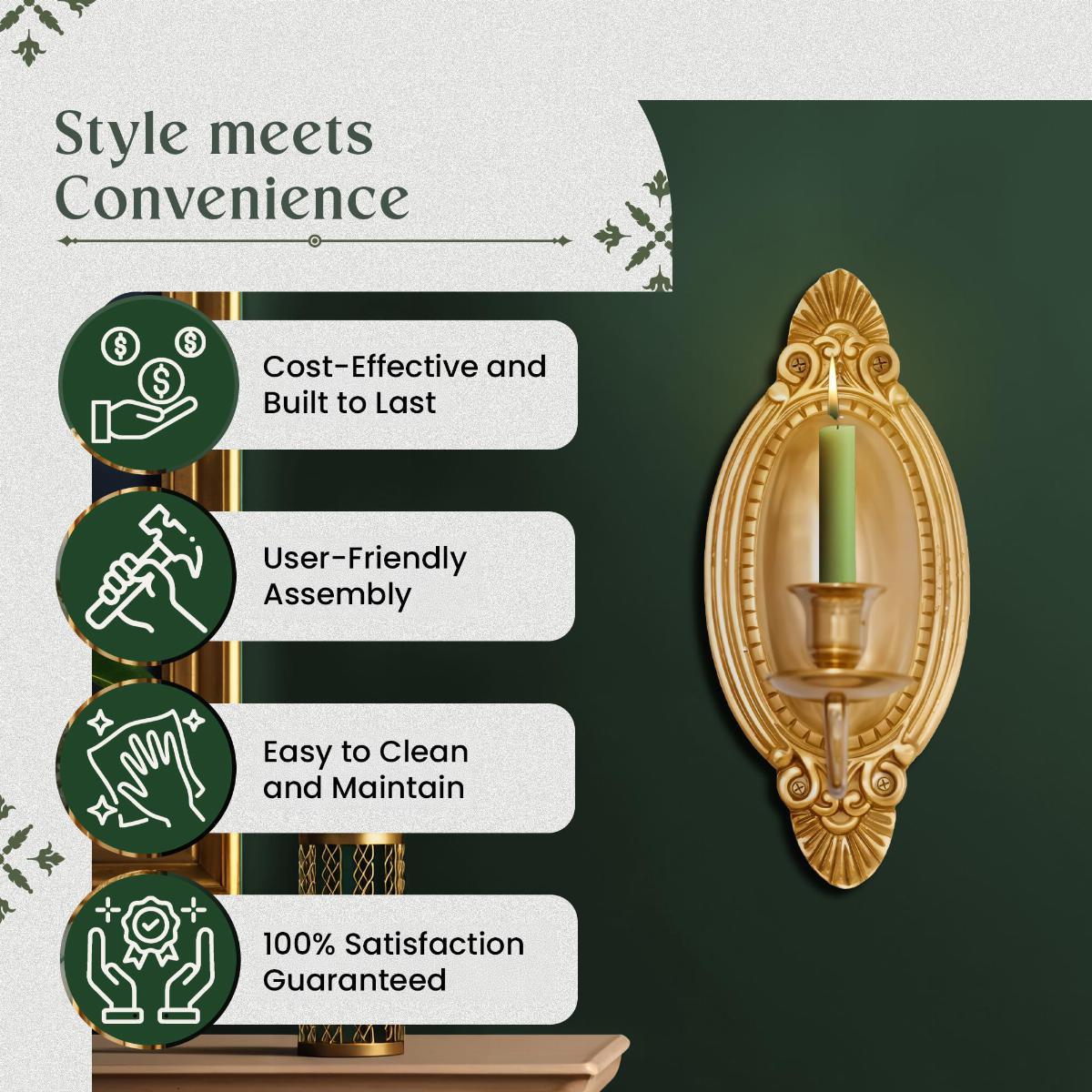 Victorian Vintage Brass Wall Sconce Candle Holder image-3