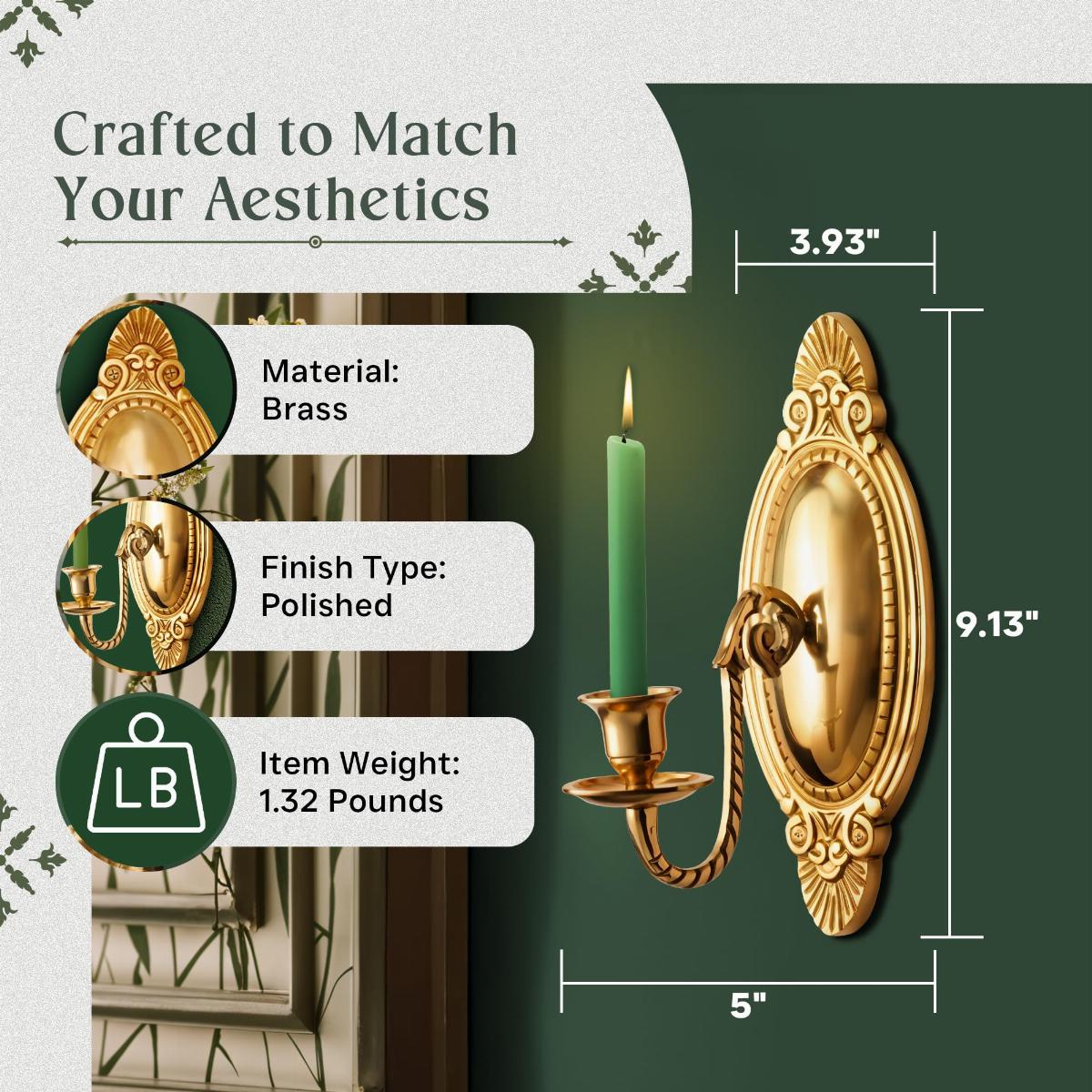 Victorian Vintage Brass Wall Sconce Candle Holder image-4