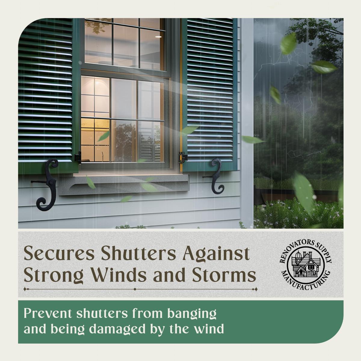 Black Shutter Dog Holders 6.5" L S Style Solid Aluminium with Mounting Screws 1 Pair image-5