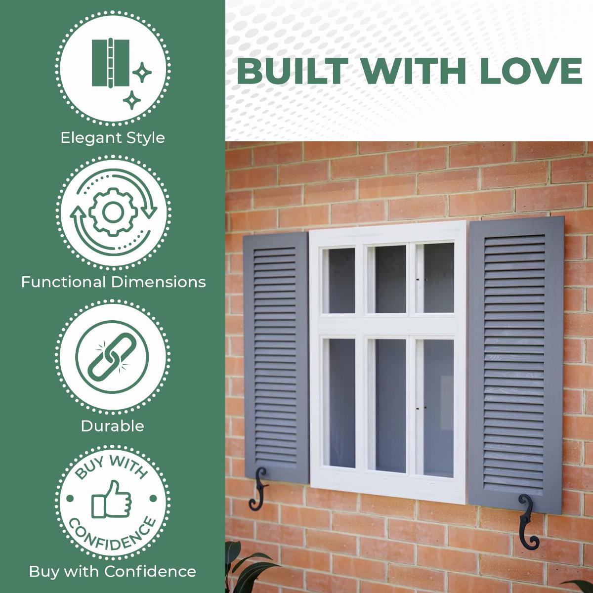 Black Shutter Dog Holders 6.5" L S Style Solid Aluminium with Mounting Screws 1 Pair image-9