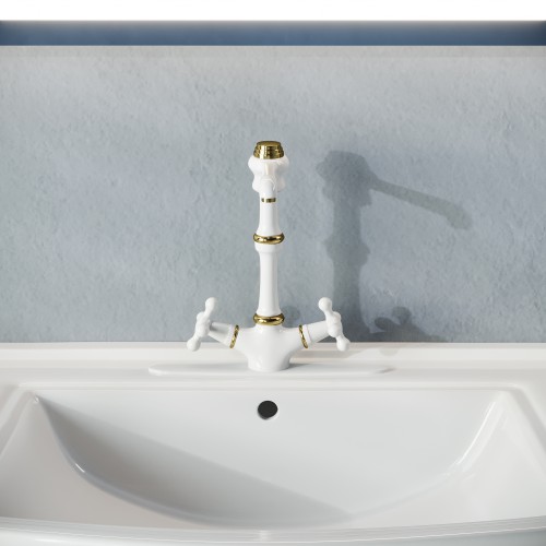 Kitchen Faucet Vintage White Cross 2 Handles Single Hole image-2